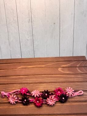 Handmade Genuine Leather Pink Purple Flower Bracelet w Stones Pink Bracelet NEW